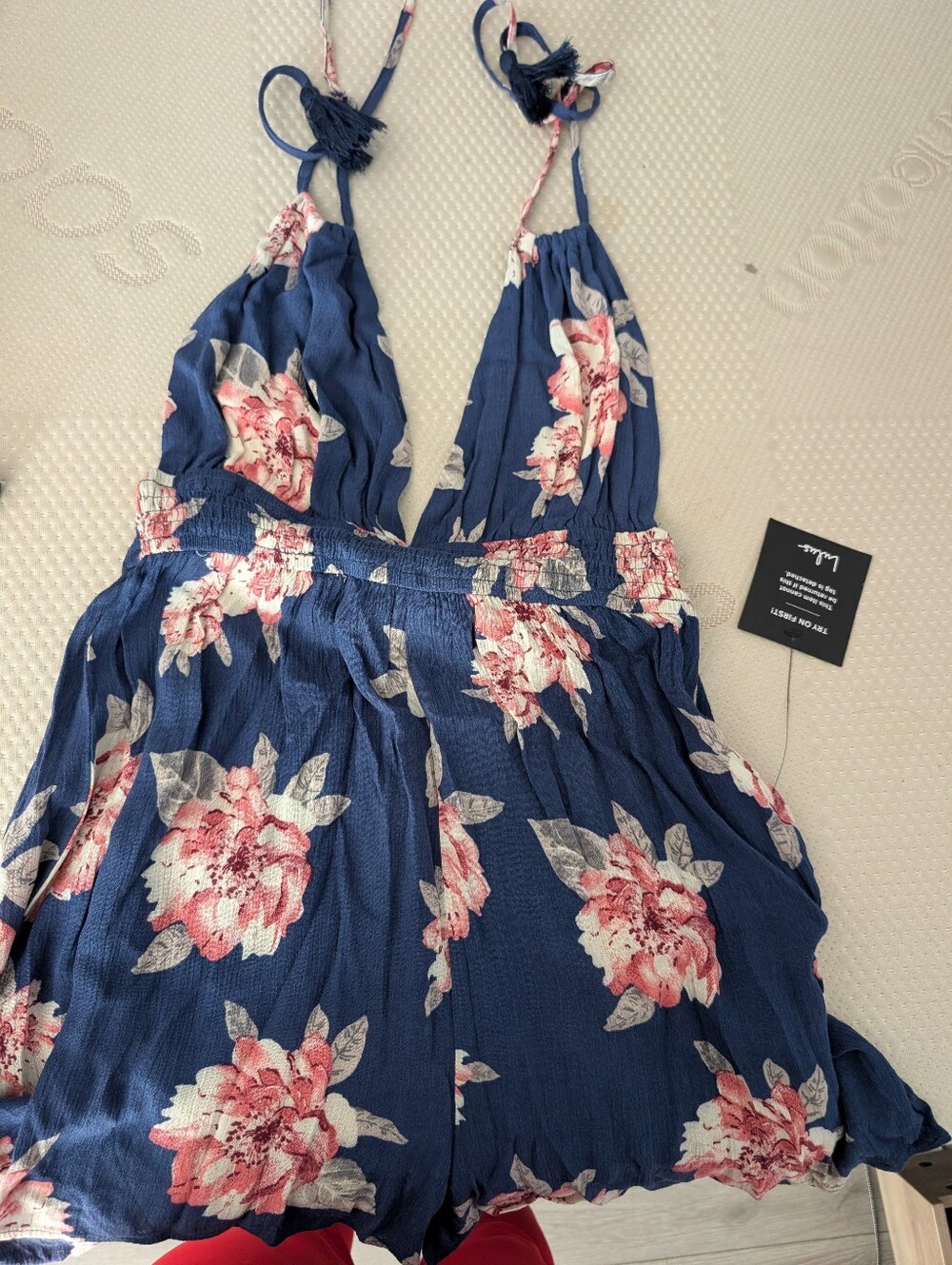 Lulus Size M Navy Floral V-Neck Sundress with Tie Straps - Picture 3 of 8